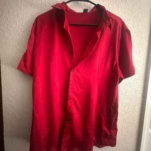 Men's Red Short Sleeve Silk Shirt